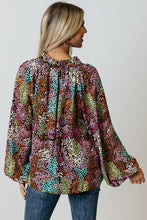 Load image into Gallery viewer, Multicolor Vibrant Floral Tie V Neck Puff Sleeve Blouse
