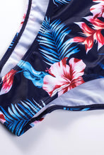 Load image into Gallery viewer, Floral Print Mesh Patchwork Criss Cross One-piece Swimsuit
