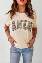 Load image into Gallery viewer, Khaki AMEN Leopard Print Short Sleeve Graphic T Shirt
