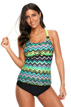 Load image into Gallery viewer, Yellow Zigzag Print Y Back Tankini Top

