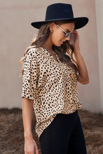 Load image into Gallery viewer, Animal Print V-neck Rolled Sleeve Tunic Top
