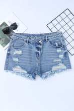 Load image into Gallery viewer, High Rise Crossover Waist Denim Shorts
