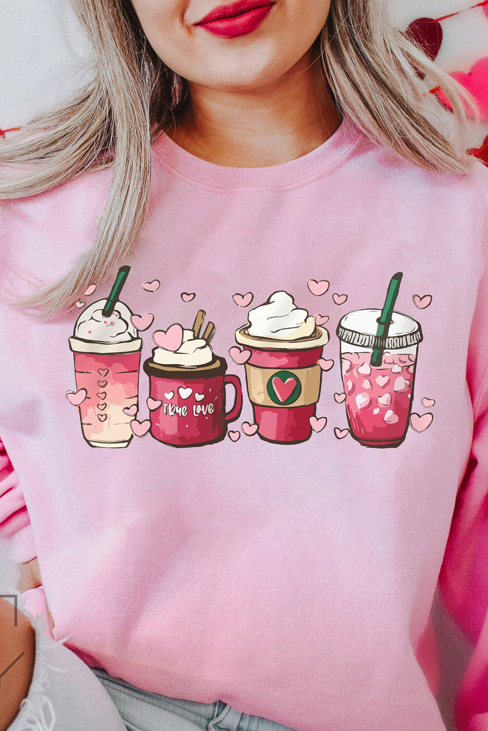 Valentines Sweet Drinking Graphic Print Sweatshirt