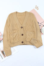 Load image into Gallery viewer, Beige Front Pockets Buttons Textured Cardigan
