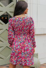 Load image into Gallery viewer, Smocked V Neck Puffy Sleeve Floral Dress
