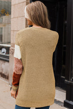 Load image into Gallery viewer, Khaki Color Block Long Sleeve Open Front Cardigan Sweater
