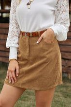 Load image into Gallery viewer, Khaki High Waist Corduroy Mini Skirt with Pockets
