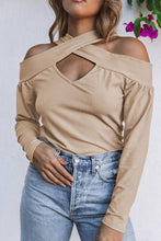 Load image into Gallery viewer, Cut Out Criss Cross Cold Shoulder Ribbed Top

