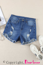 Load image into Gallery viewer, Dark Blue Frayed Hem Denim Shorts
