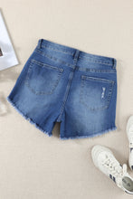 Load image into Gallery viewer, Dark Blue Frayed Hem Denim Shorts
