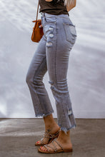 Load image into Gallery viewer, Distressed Raw Hem Buttoned Jeans
