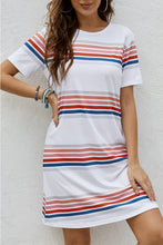Load image into Gallery viewer, Striped Print Round Neck T-shirt Mini Dress
