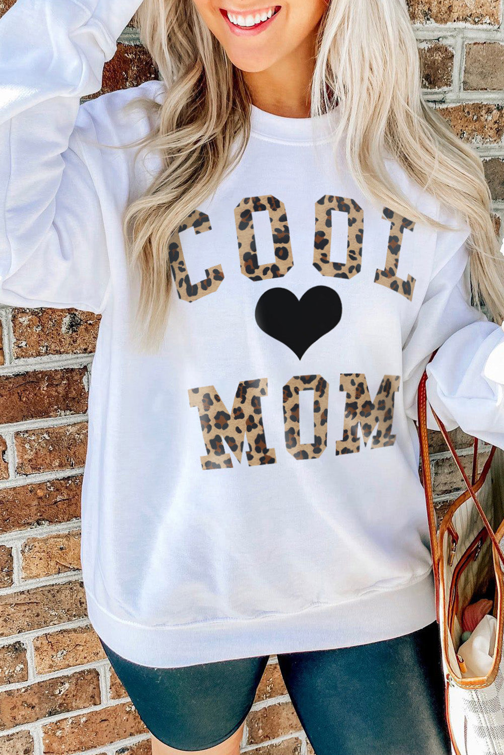 COOL MOM Leopard Heart Print Pullover Sweatshirt