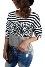 Load image into Gallery viewer, Striped Leopard Block Splicing Long Sleeve Top
