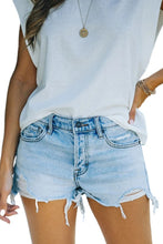 Load image into Gallery viewer, High Waist Distressed Washed Denim Shorts
