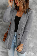 Load image into Gallery viewer, Dark Gray Front Pocket and Buttons Closure Cardigan
