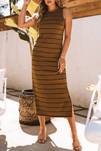 Load image into Gallery viewer, Stripe Print Open Back Sleeveless Maxi Dress with Slits
