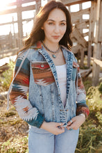 Load image into Gallery viewer, Multicolor Aztec Print Frayed Hem Denim Jacket
