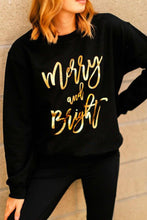 Load image into Gallery viewer, Merry &amp; Bright Letter Print Pullover Sweatshirt
