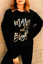 Load image into Gallery viewer, Merry &amp; Bright Letter Print Pullover Sweatshirt
