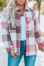 Load image into Gallery viewer, Plaid Color Block Buttoned Long Sleeve Jacket with Pocket
