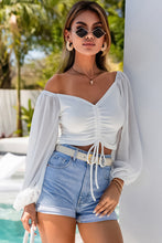 Load image into Gallery viewer, Drawstring Front Sheer Puff Sleeve Crop Top
