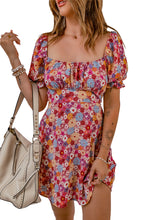 Load image into Gallery viewer, Square Neck Short Puff Sleeves Floral Dress
