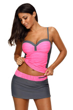 Load image into Gallery viewer, Rosy Grey Ruched Tankini and Skirted Swimsuit
