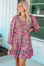 Load image into Gallery viewer, Smocked V Neck Puffy Sleeve Floral Dress
