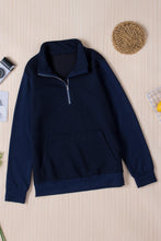 Load image into Gallery viewer, Navy Stand Neck Waffle Zip up Sweatshirt
