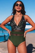 Load image into Gallery viewer, Army Green Camo Patchwork One Piece Swimsuit
