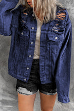 Load image into Gallery viewer, Distressed Buttons Chest Pockets Denim Jacket
