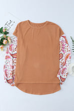 Load image into Gallery viewer, Paisley Contrast Bubble Sleeve Ribbed Top
