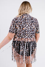 Load image into Gallery viewer, Plus Leopard Fringe Hem Short Sleeve Tankini
