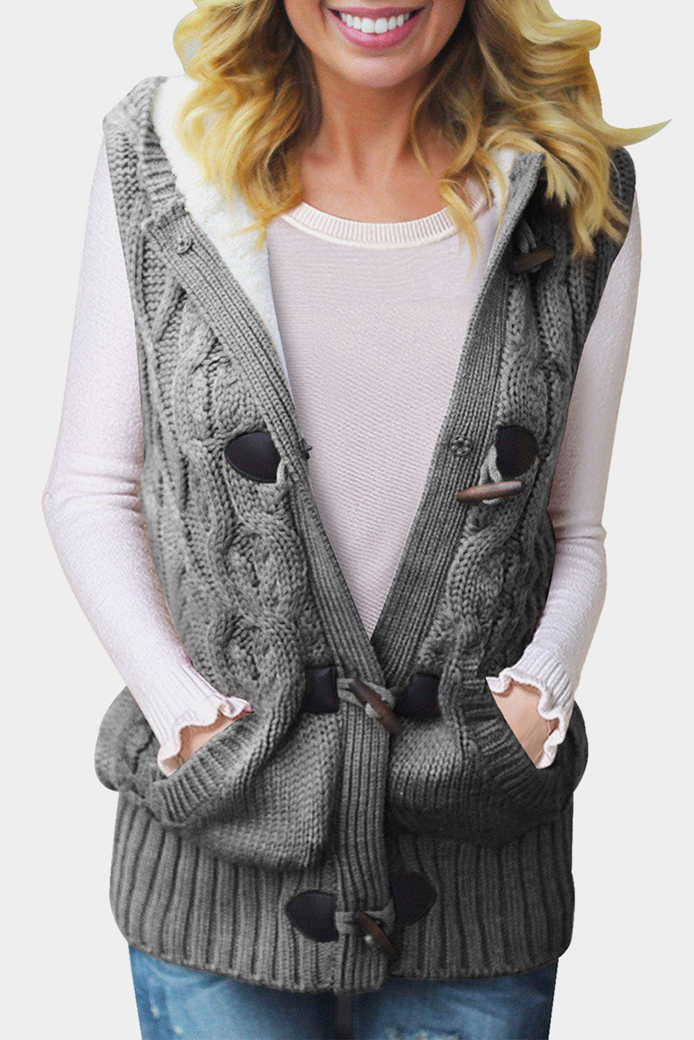 Cable Knit Hooded Sweater Vest
