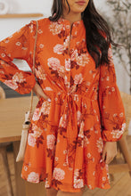 Load image into Gallery viewer, Vintage Floral Print Drawstring Flowy Dress
