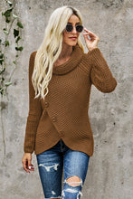 Load image into Gallery viewer, Khaki Buttoned Wrap Turtleneck Sweater
