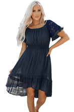 Load image into Gallery viewer, Lace Ruffle Sleeve Cinch Waist Smocking Dress
