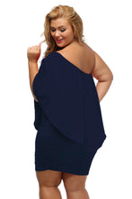 Load image into Gallery viewer, Plus Size Multiple Dressing Layered Dark Blue Mini Poncho Dress
