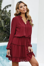 Load image into Gallery viewer, V Neck Long Sleeve Ruffle Tiered Mini Dress
