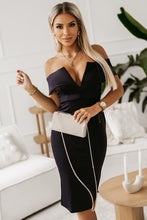 Load image into Gallery viewer, Navy Blue Off-the-shoulder Midi Dress
