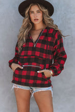Load image into Gallery viewer, Buffalo Plaid Zipped Front Pocketed Hoodie
