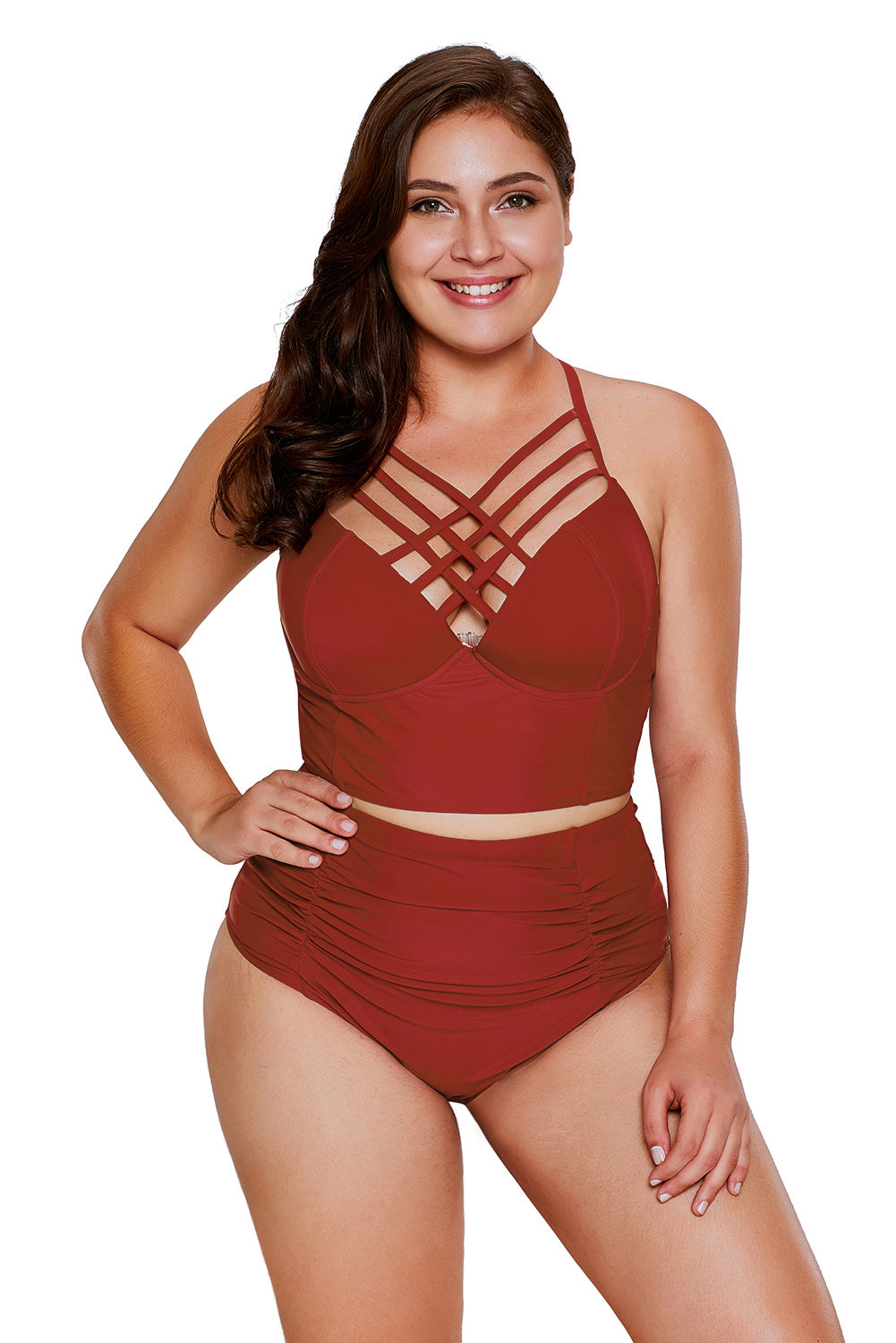 Strappy Neck Detail High Waist Swimsuit