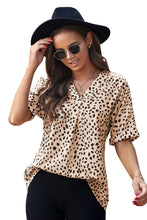 Load image into Gallery viewer, Animal Print V-neck Rolled Sleeve Tunic Top
