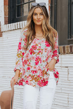 Load image into Gallery viewer, Floral Print Ruched V Neck Babydoll Blouse
