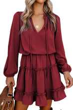 Load image into Gallery viewer, V Neck Long Sleeve Ruffle Tiered Mini Dress
