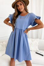 Load image into Gallery viewer, Round Neck Ruffle Sleeve Loose Dress
