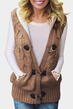 Load image into Gallery viewer, Khaki Cable Knit Hooded Sweater Vest
