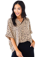 Load image into Gallery viewer, Animal Print V-neck Rolled Sleeve Tunic Top
