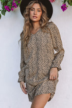 Load image into Gallery viewer, Khaki Leopard Frill Trim V Neck Dress
